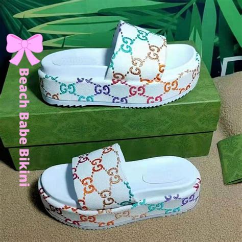 colorful gucci platform slides